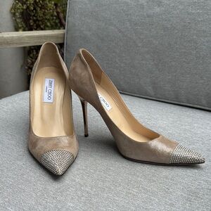 Jimmy Choo Tan Rhinestone Pointed-Toe Heels Sz.40